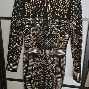 Fashion Nova Black and Gold Embellished Mini Dress